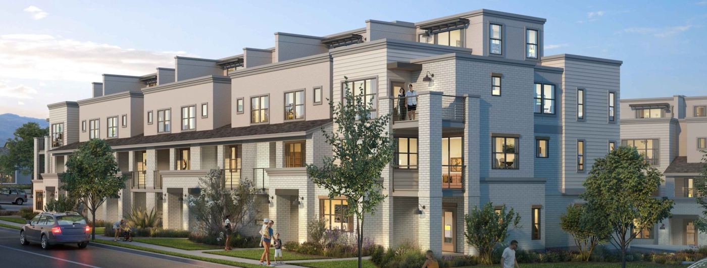 Base 45 townhomes street view at dusk